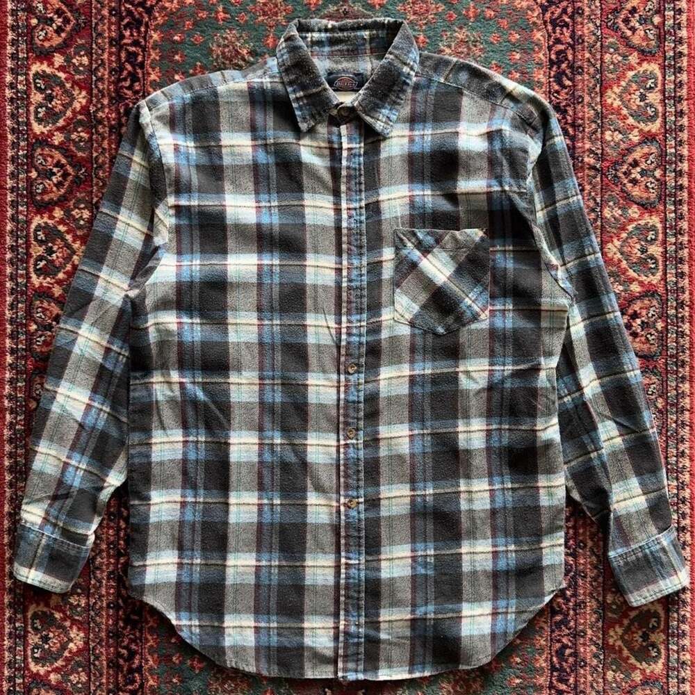 Dickies Authentic Plaid Flannel Long Sleeve Button Down Shirt
